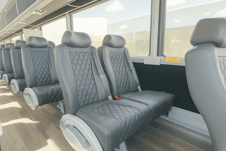 interior of Leander Coach Bus Service charter bus