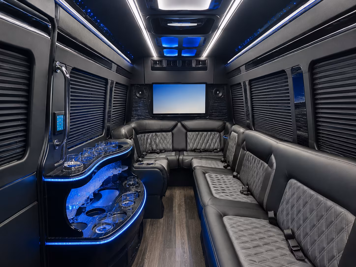 leander 25 passenger party bus interior