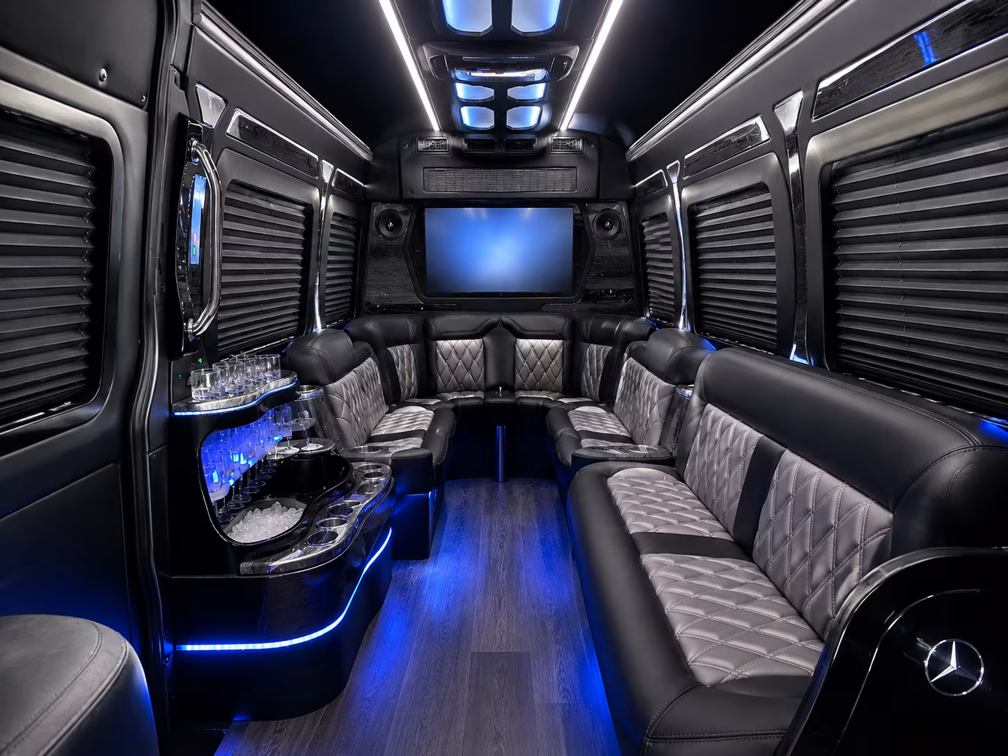 leander 50 passenger party bus inside